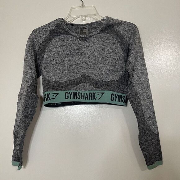 GYMSHARK gray marled cropped long sleeve knit top size large - Picture 4 of 4